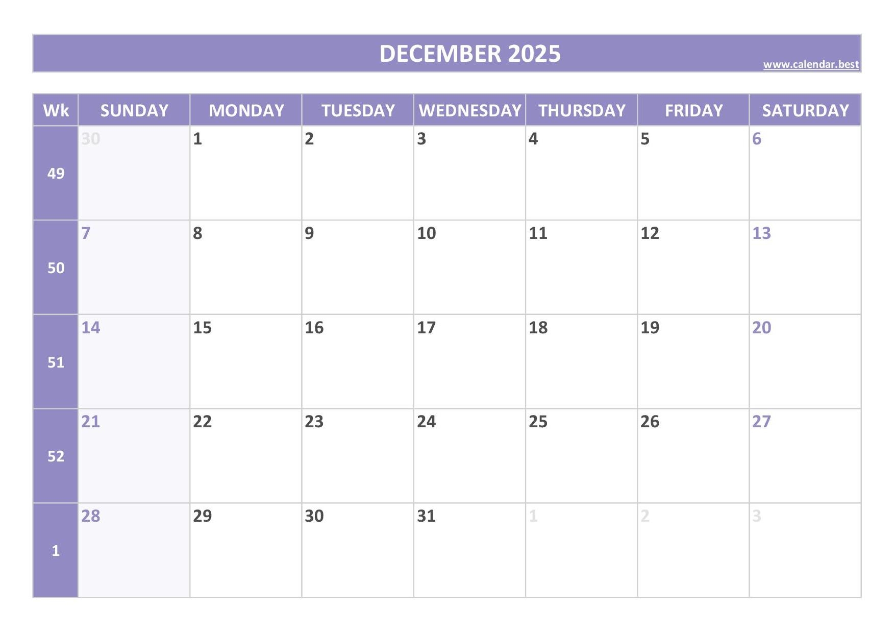 December 5 2025 Daily Printable Calendar