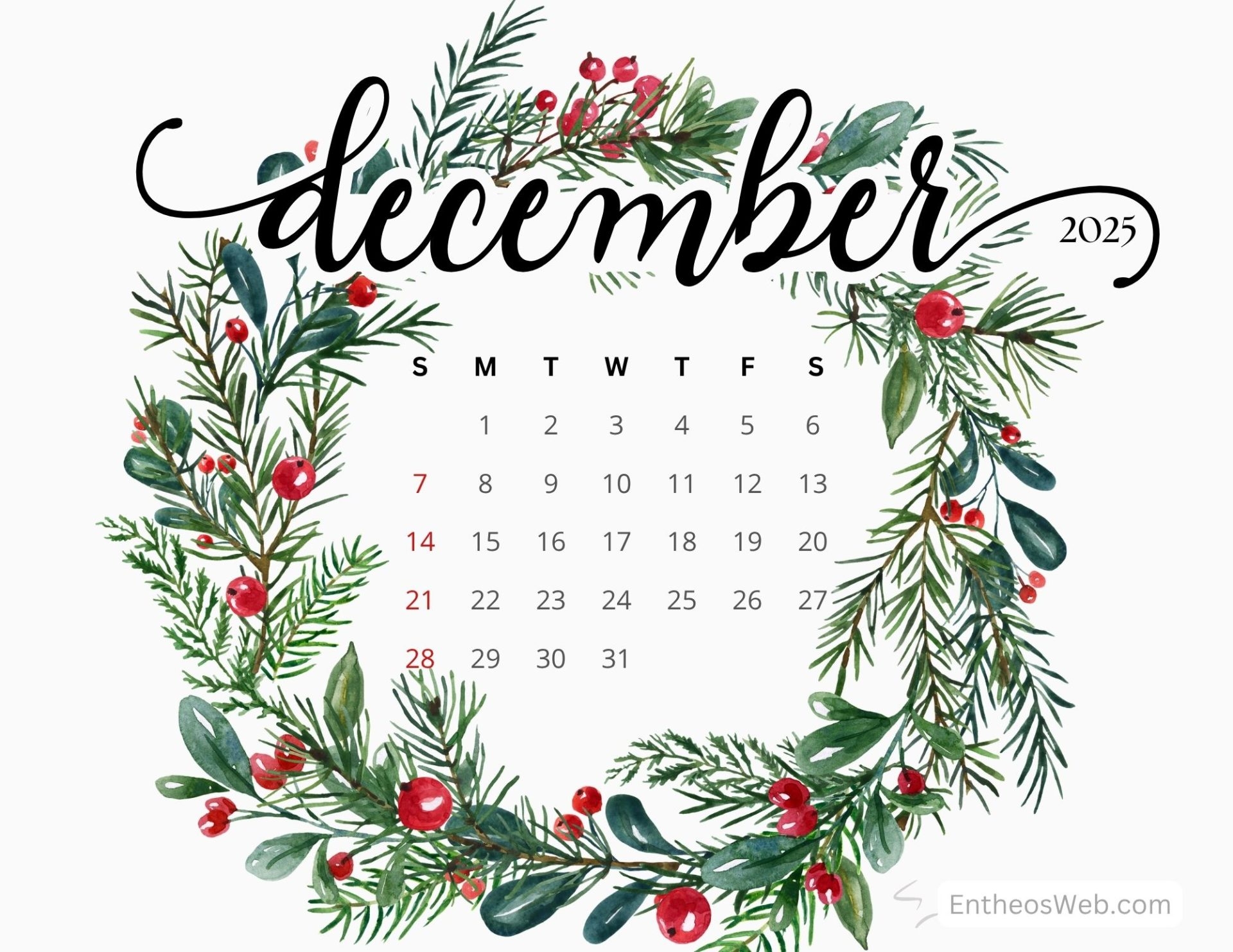 Printable Calendar December 2025 Art