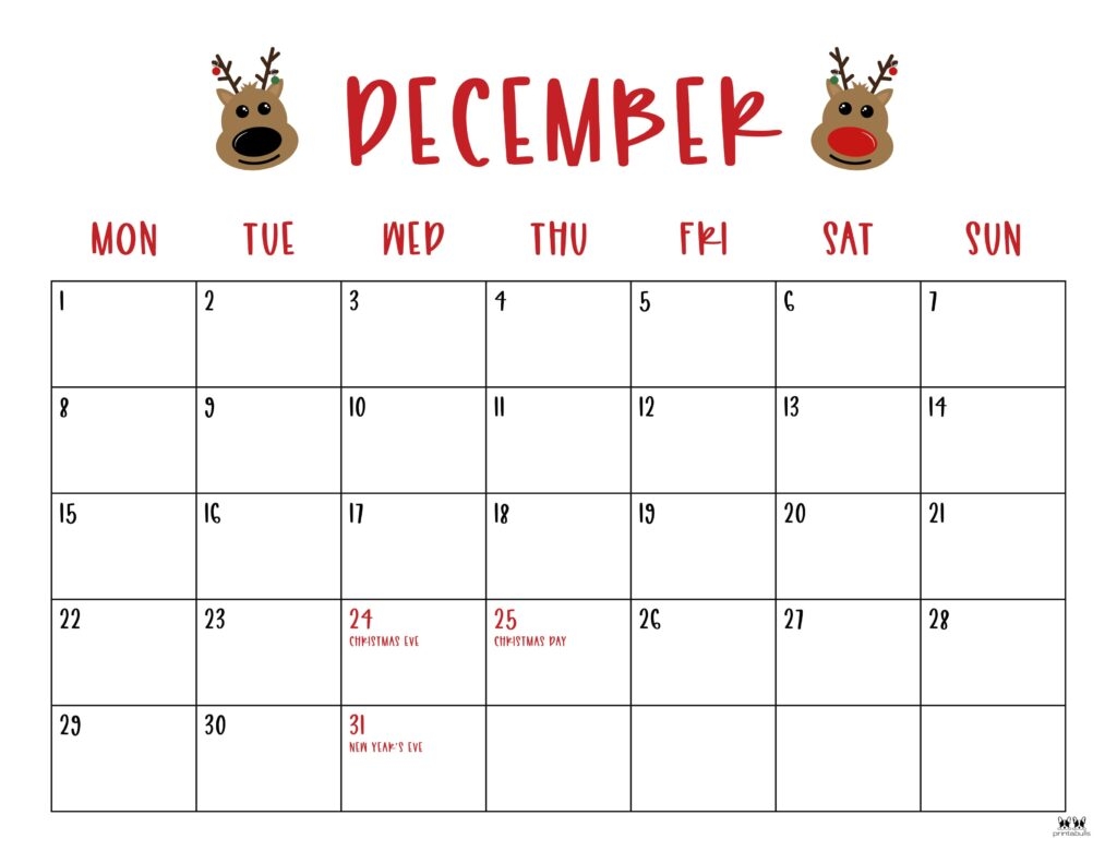 December 2025 Calendars 107 FREE Printables Printabulls