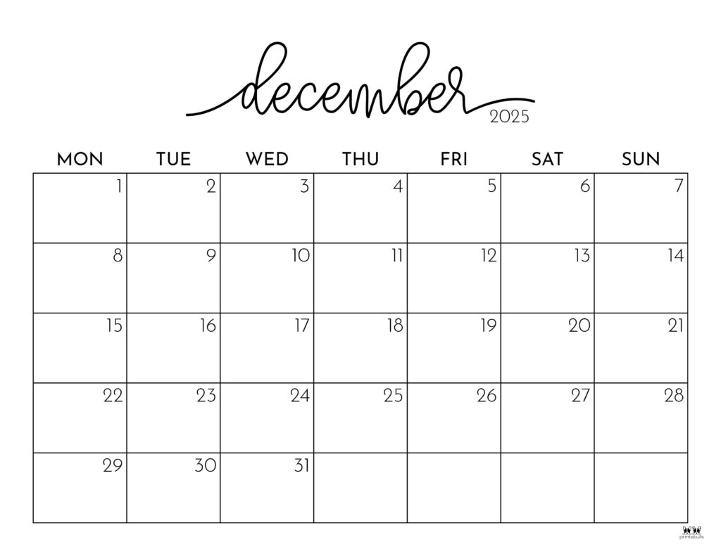Printable December 2025 Calendar For Kids