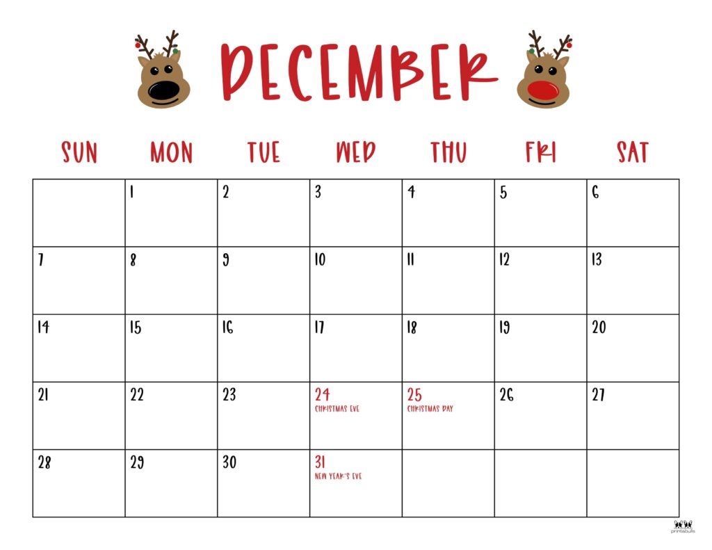 December 2025 Holiday Printable Calendar