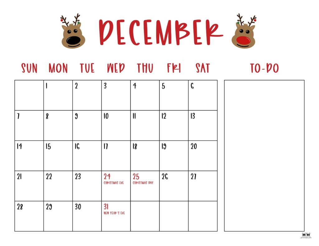 December Calendar Free Printable