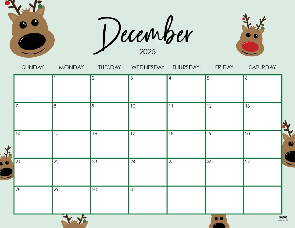 December Printable Calendar Large Print