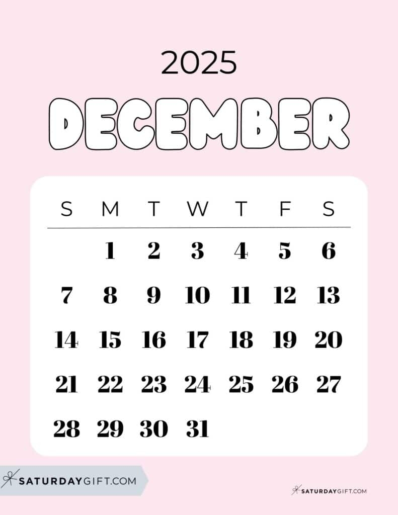 December 2025 Calendars 23 Cute Free Printable PDFs SaturdayGift