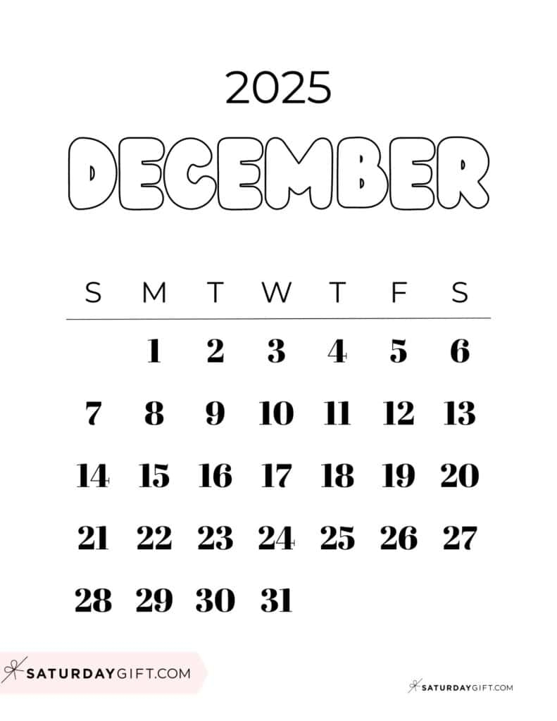 December Cute Printable Calendar 2025