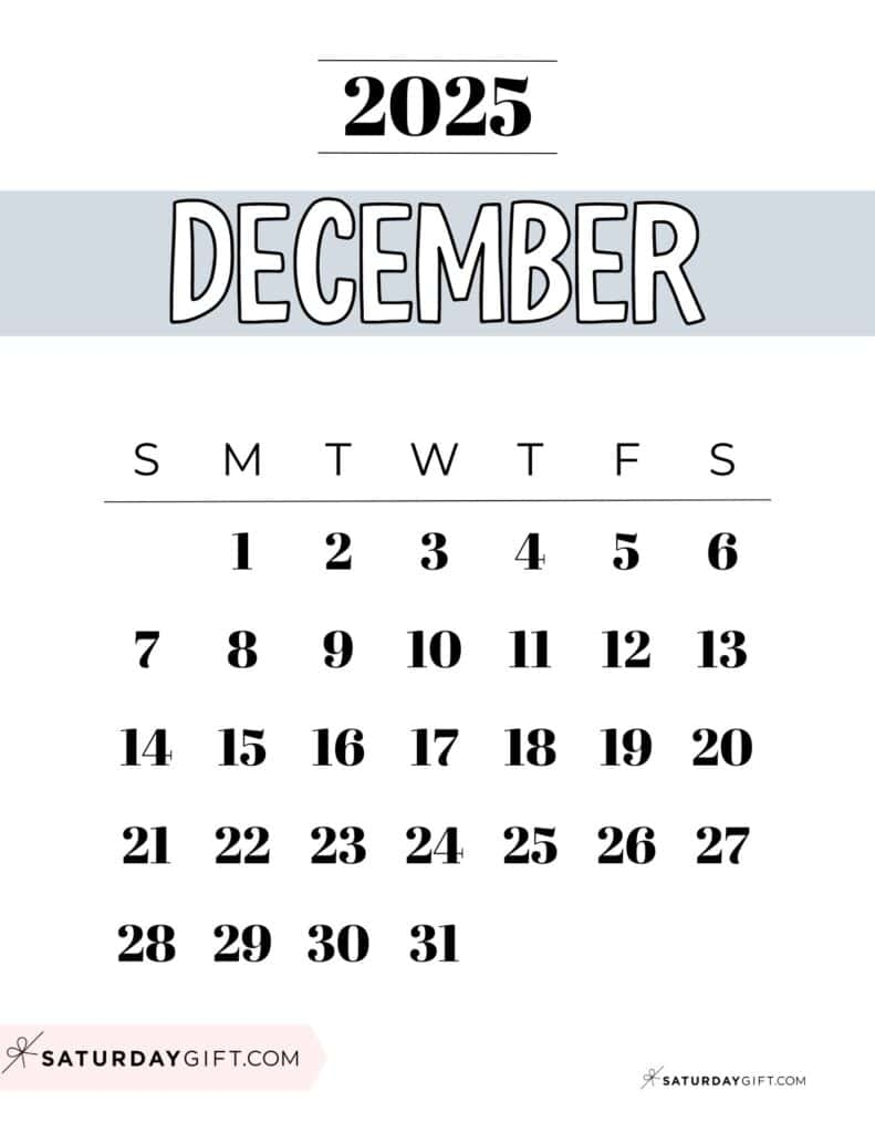 December 2025 Calendars 23 Cute Free Printable PDFs SaturdayGift