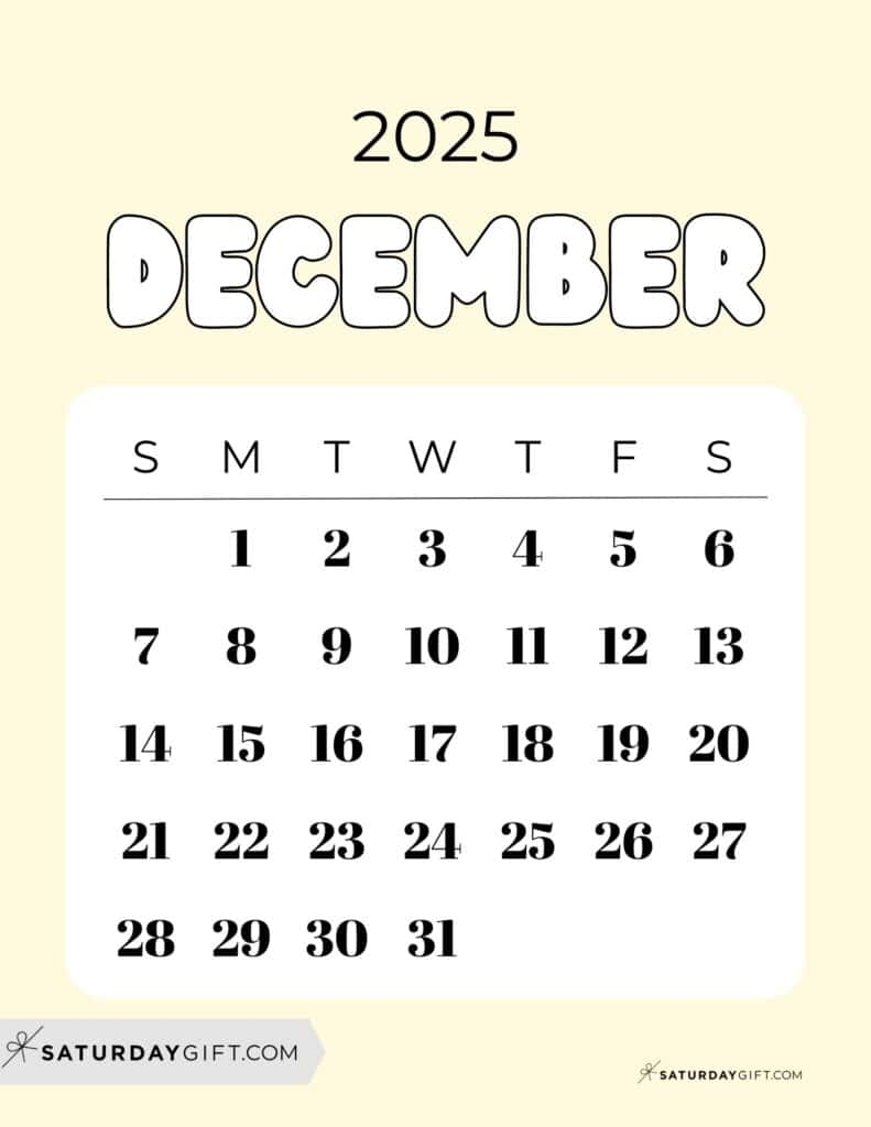 December 2025 Calendars 23 Cute Free Printable PDFs SaturdayGift
