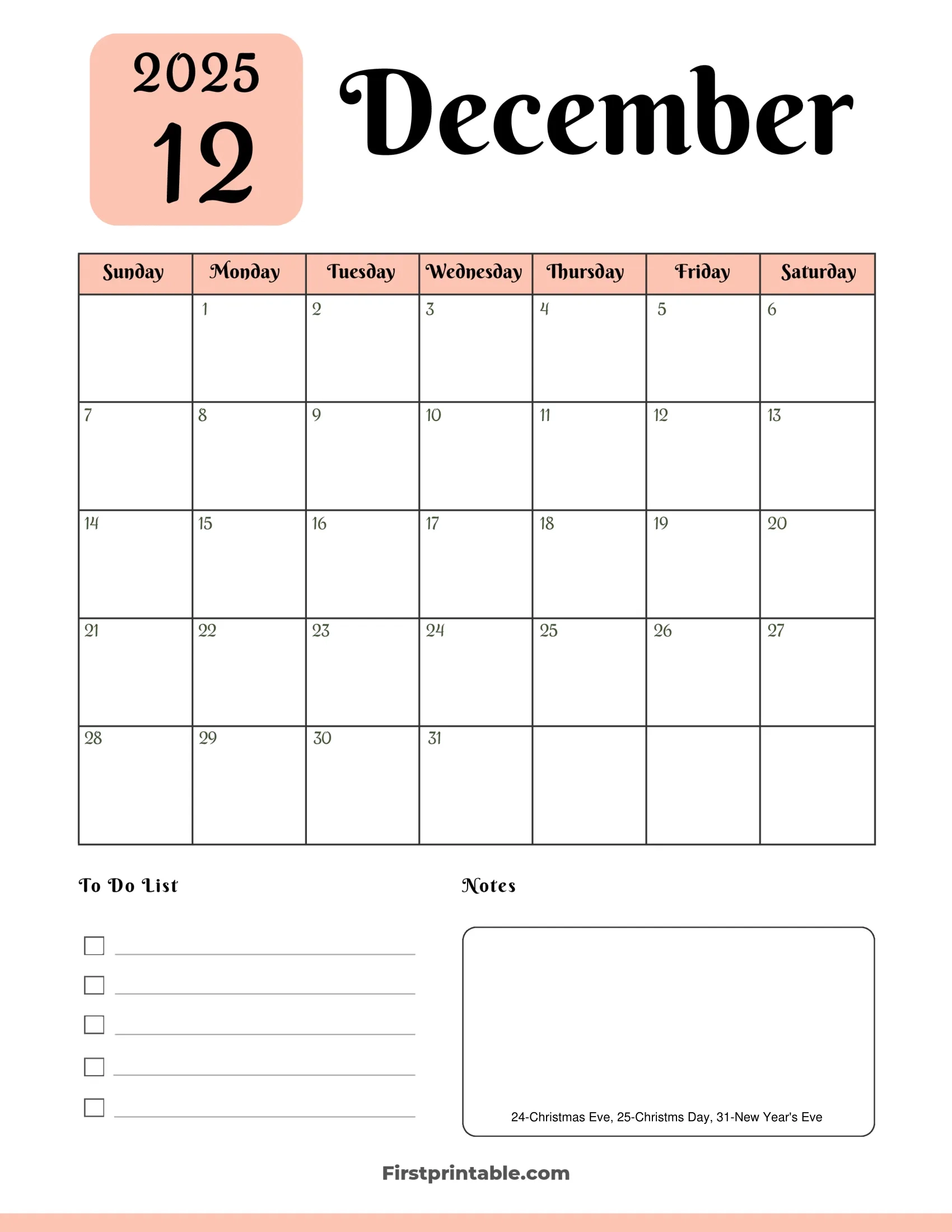 Printable December 2025 Calendar Dateandtime