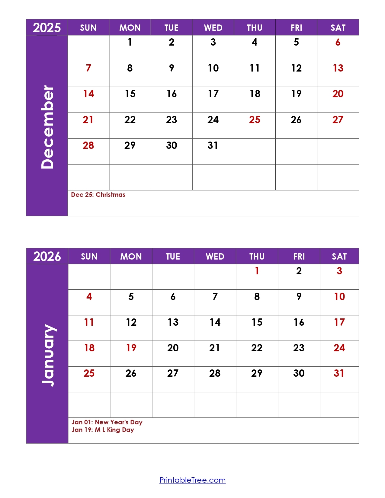 Printable Calendar January To December 2026