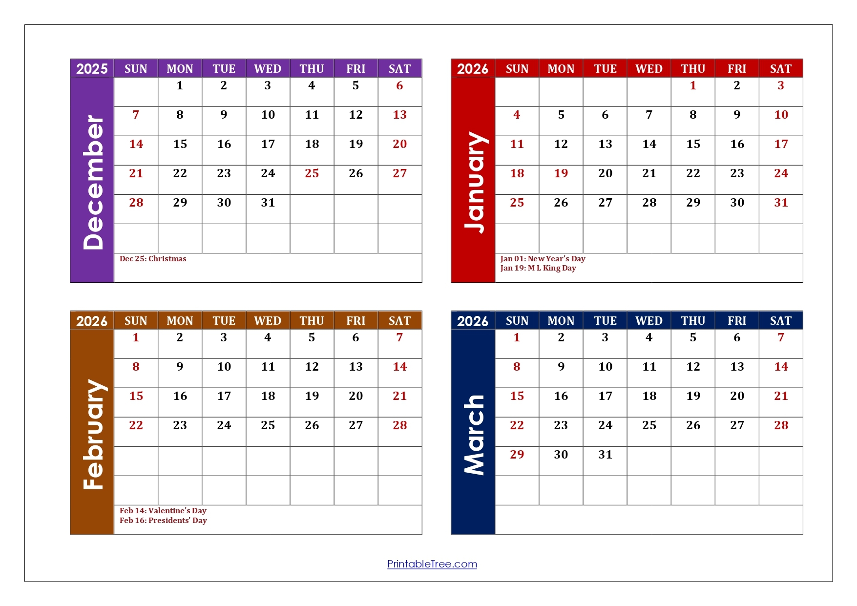 March Calendar December 2026 Calendar Printable