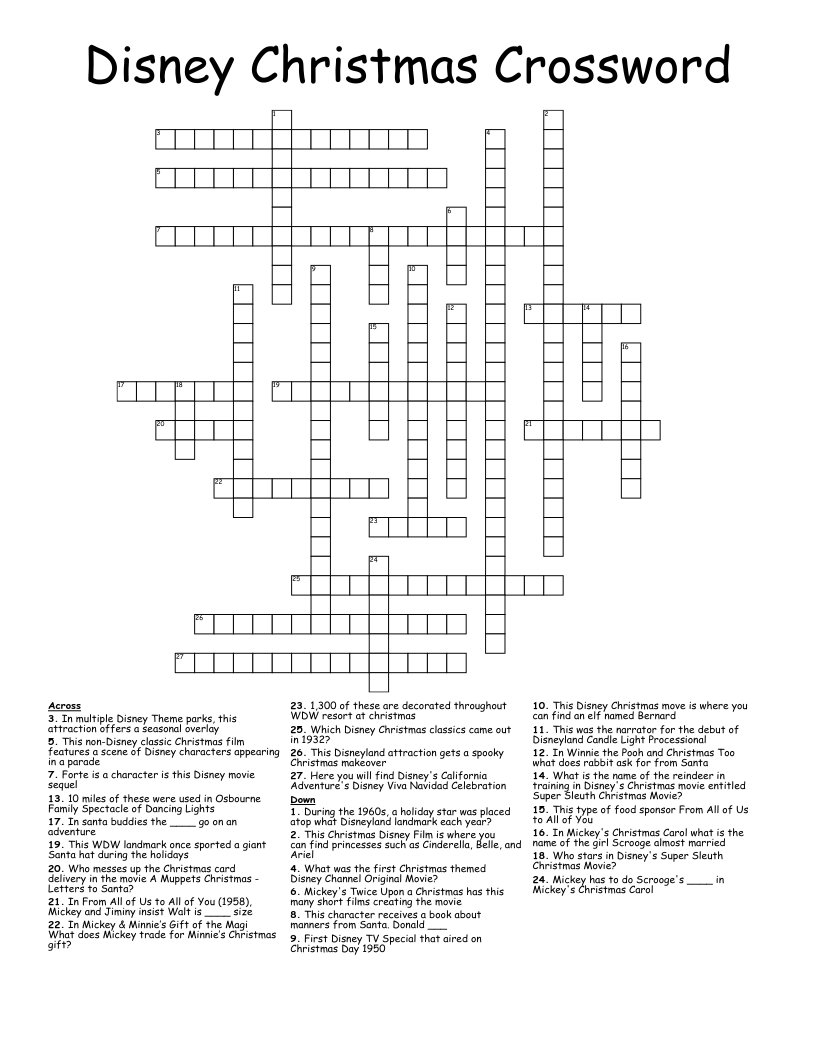 Printable Crossword Puzzles Disney