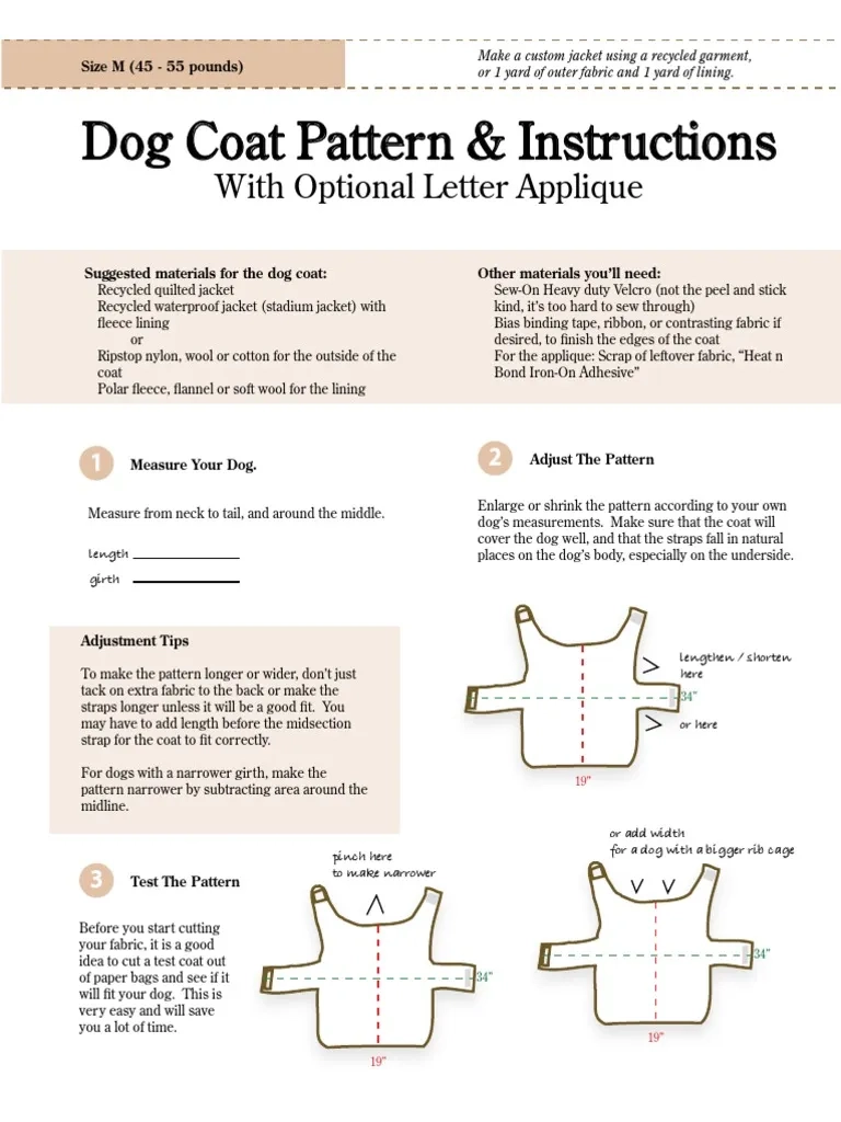 Dog Coat Pattern PDF Seam Sewing Sewing