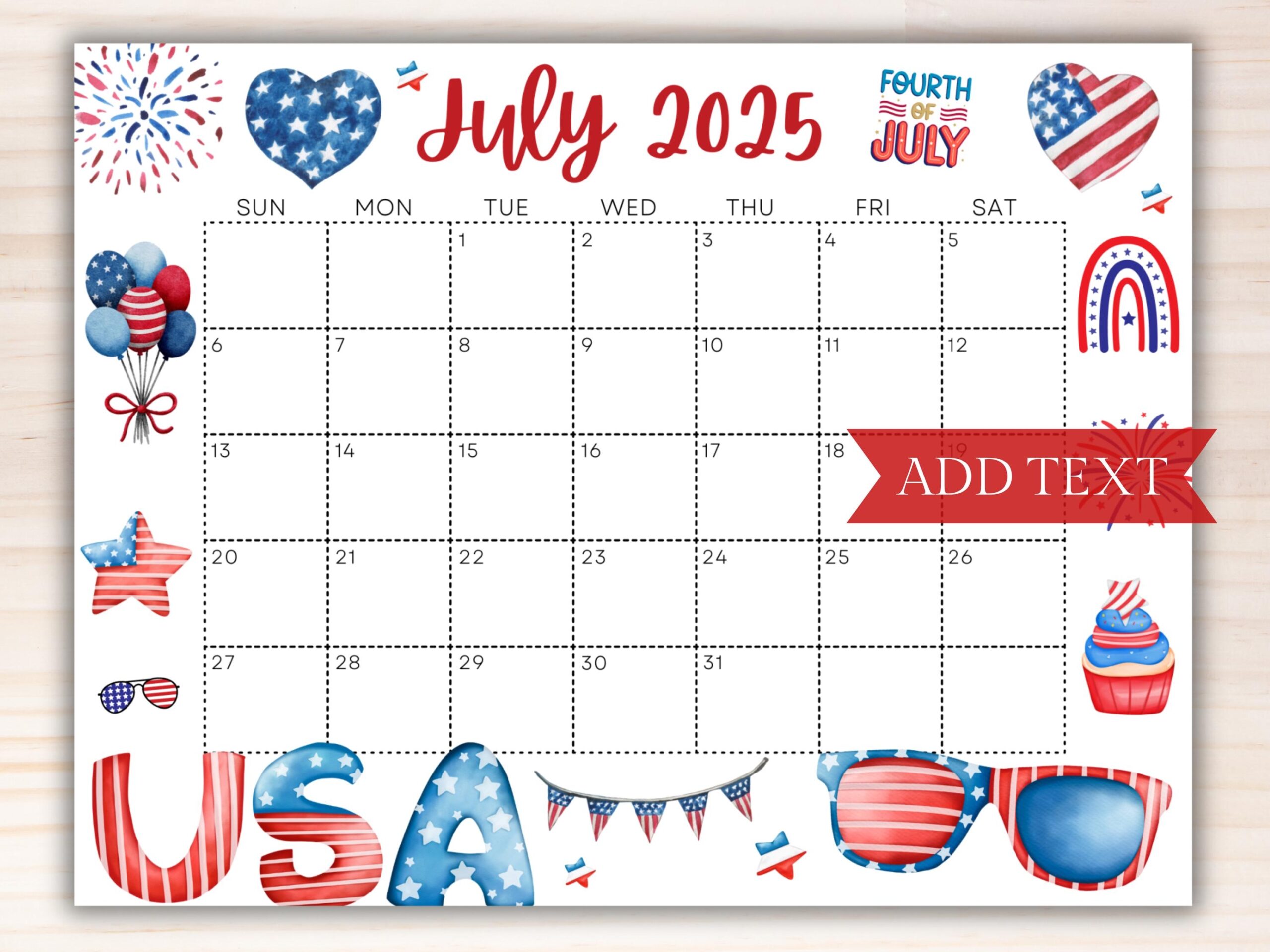 Druckbarer Feiertagskalender 2025 Juli Planer Bearbeitbarer 