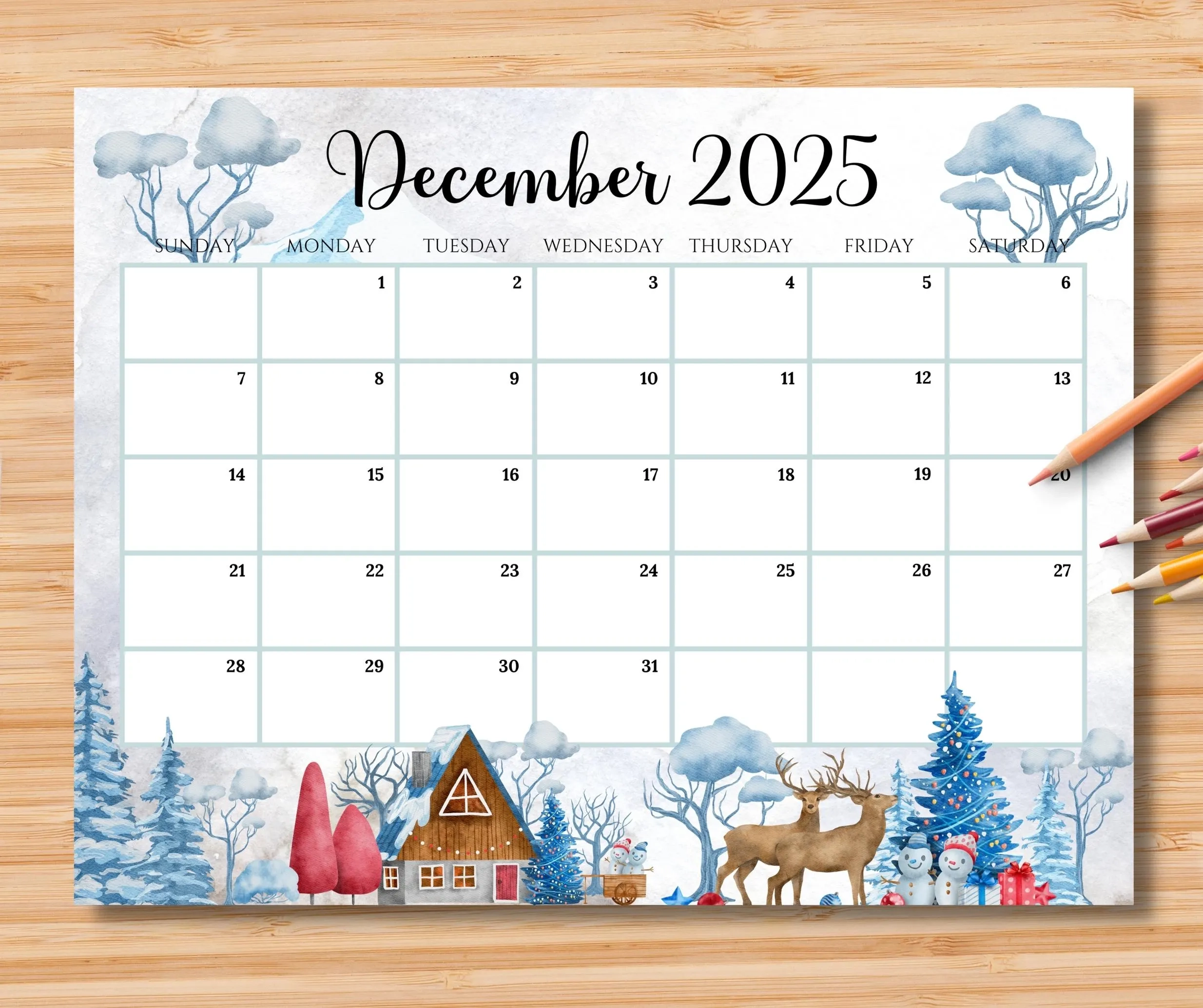 December Calendar 2025 Printable United States
