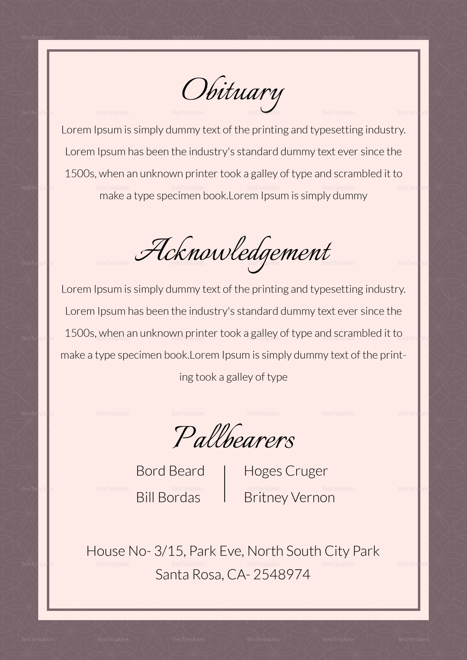 Printable Obituary Templates