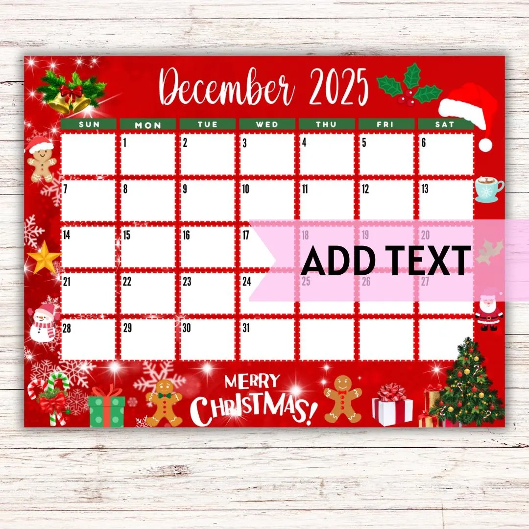 EDITABLE Printable December Calendar 2025 Cute Christmas Calendar Holiday Calendar December 2025 Calendar Fillable Calendar Etsy Canada