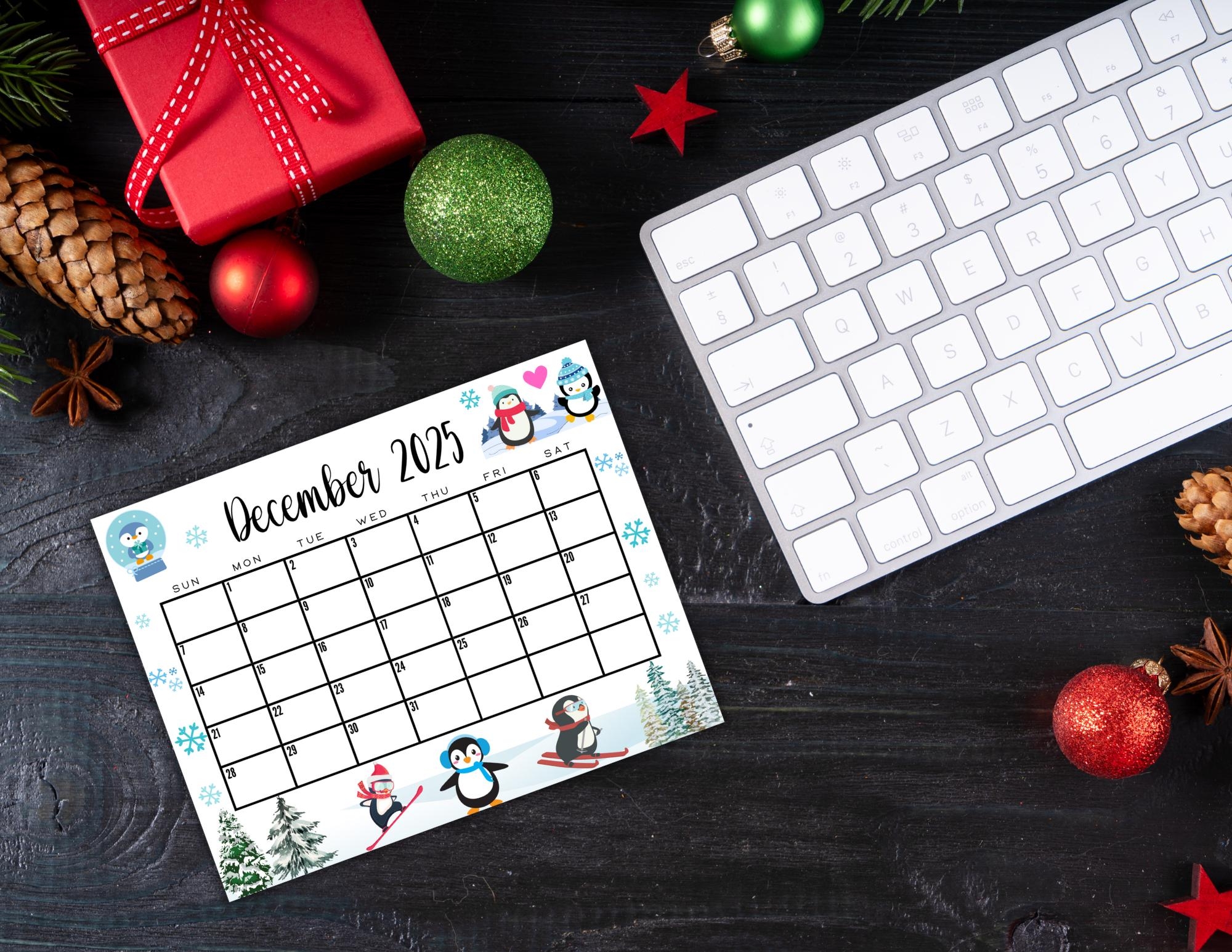 December 2025 Calendar Printable Penguin
