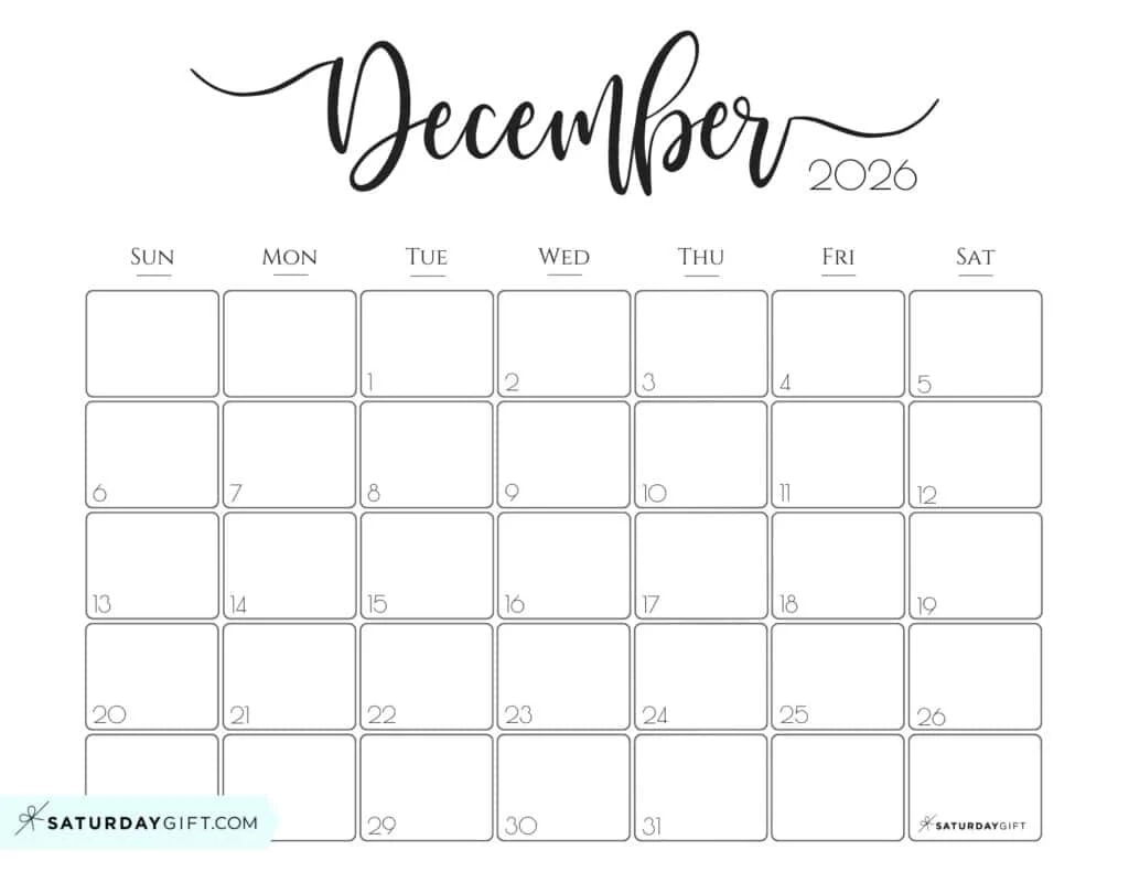 Blank Printable Calendar December 2026