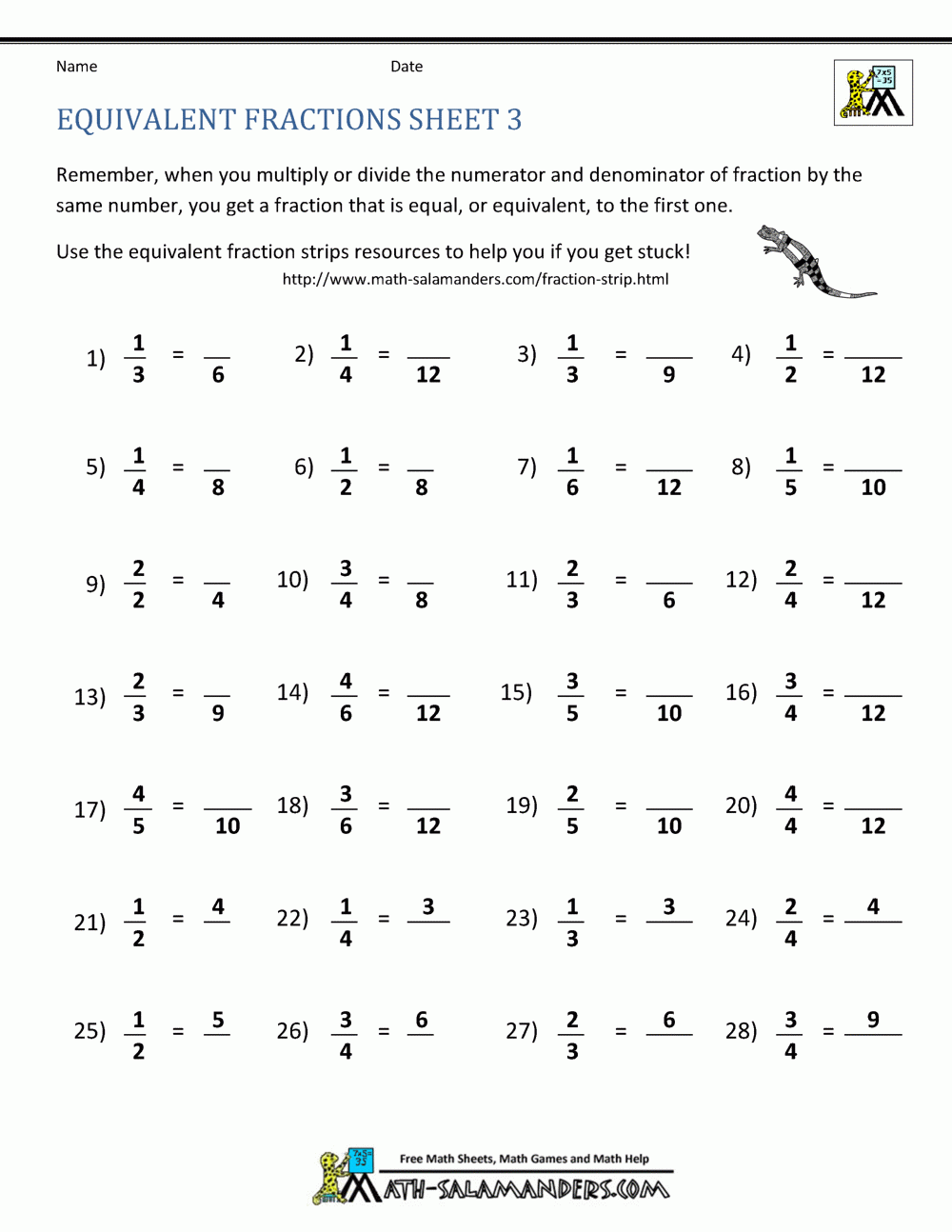 Free Printable Fractions Worksheets Ks2