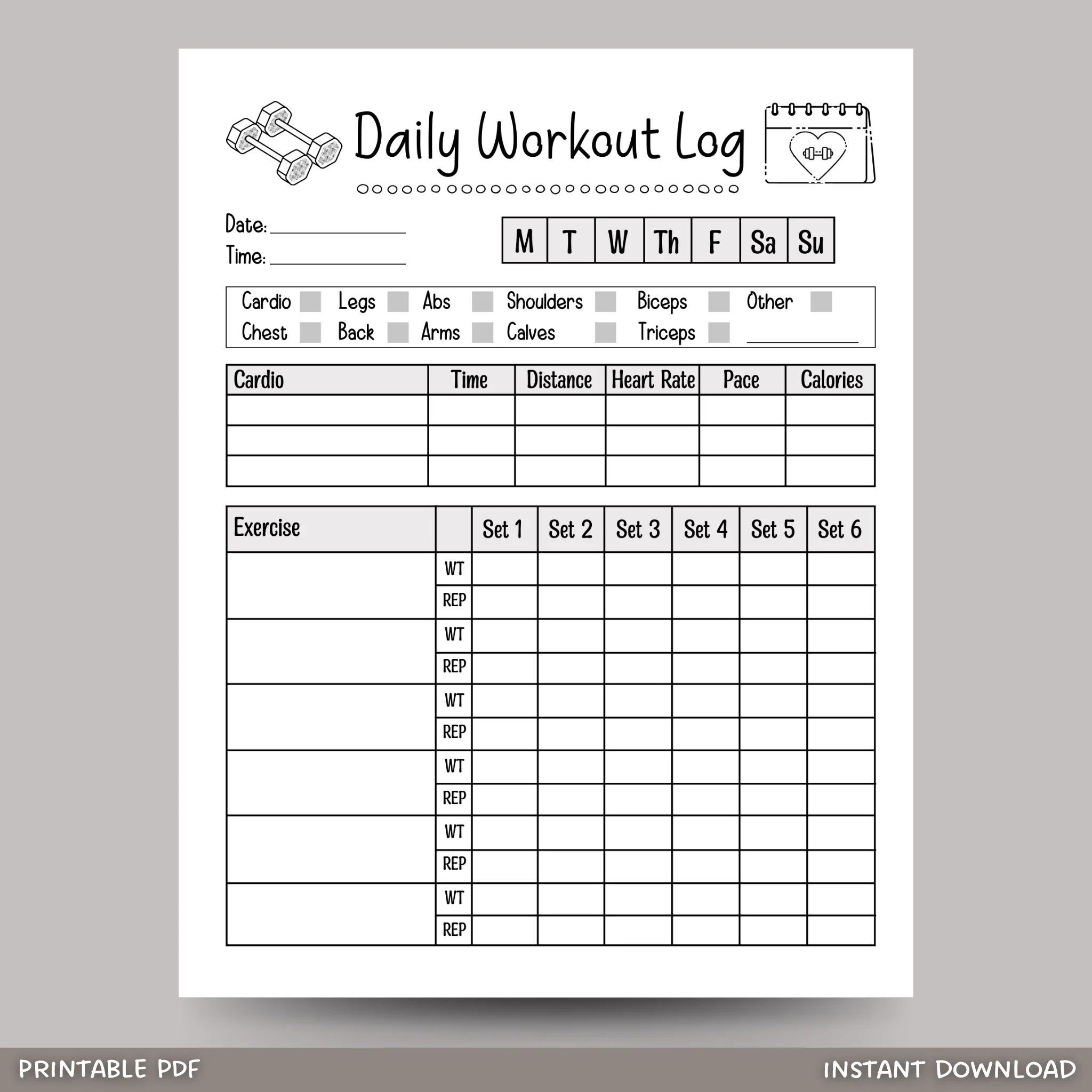 Exercise Log Template Printable