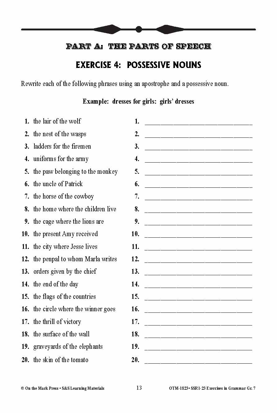 Printable Grammar Worksheets Grade 7