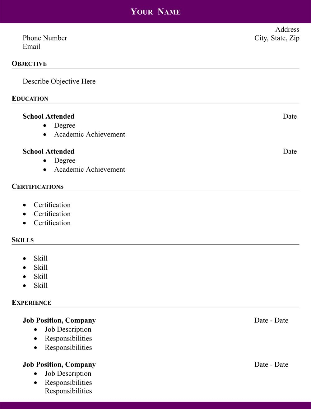 Resume Building Worksheets Free Printable