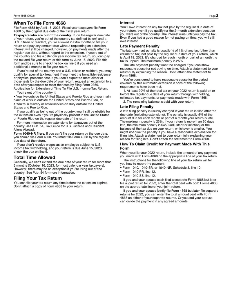 Printable Form 4868 For 2022