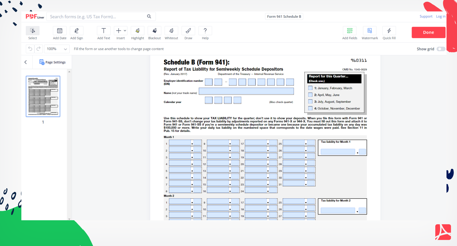 941 Form 2024 Schedule B Printable