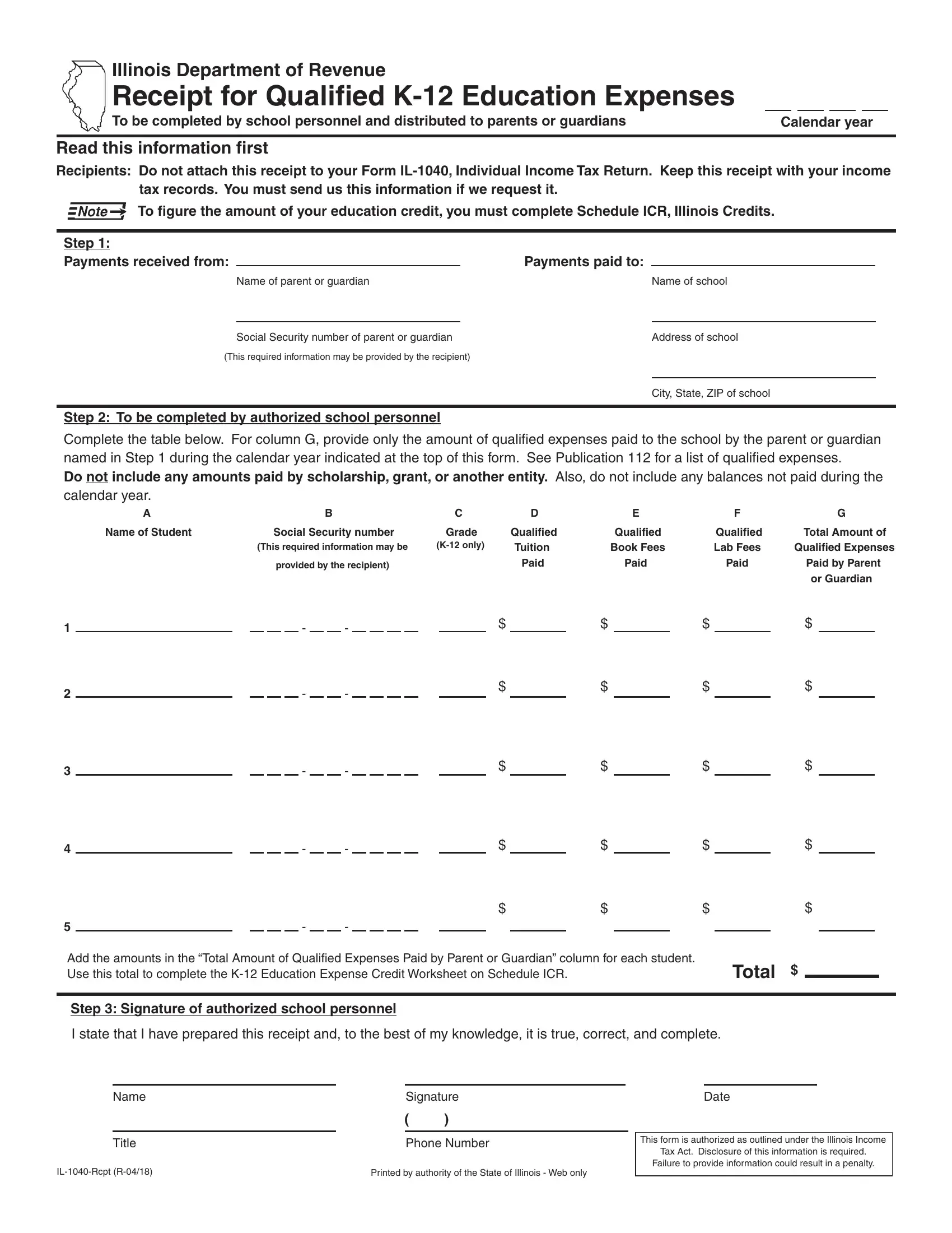 Illinois 1040 Form Download