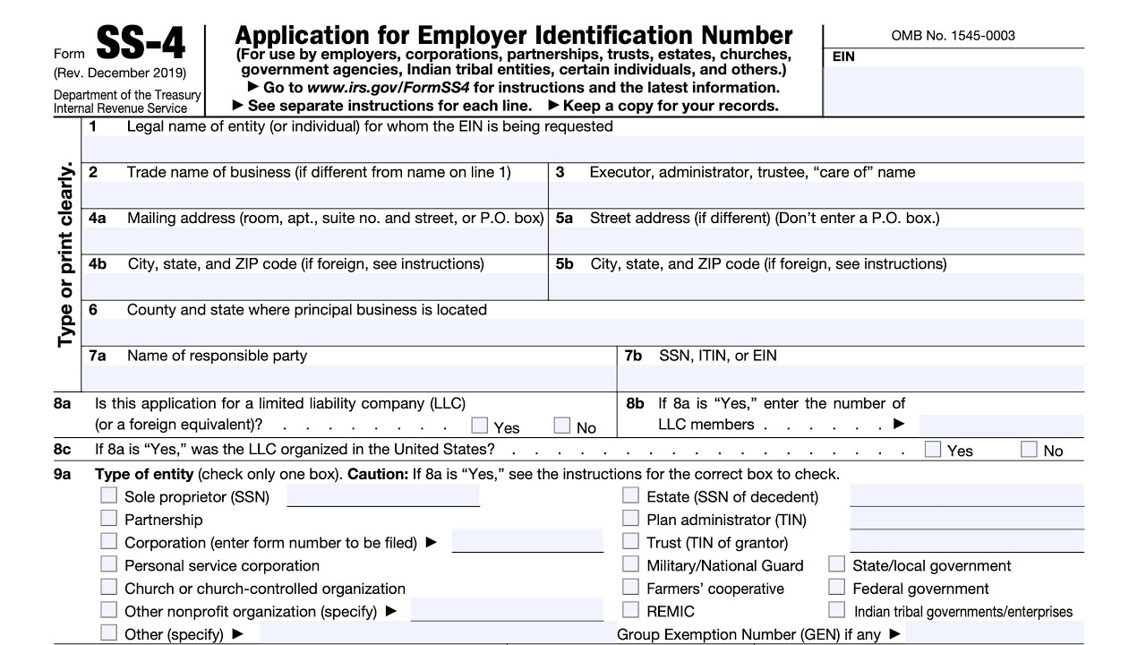 Form SS 4 Walkthrough Application For Employer Identification Number 