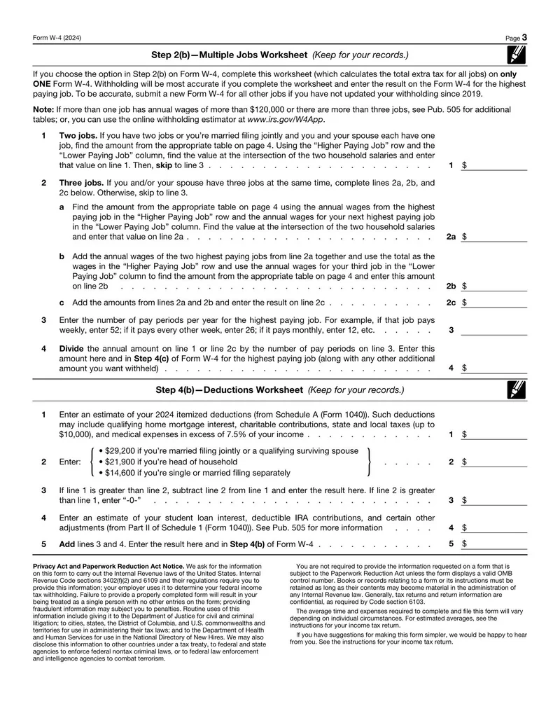 W4 Form 2024 Free Printable Pdf