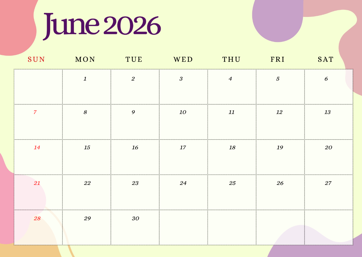 June 2026 Blank Calendar Printables