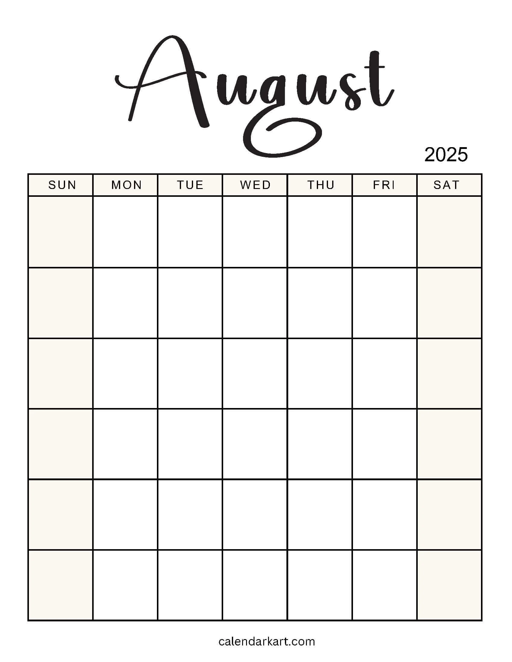 Blank Printable Calendar August