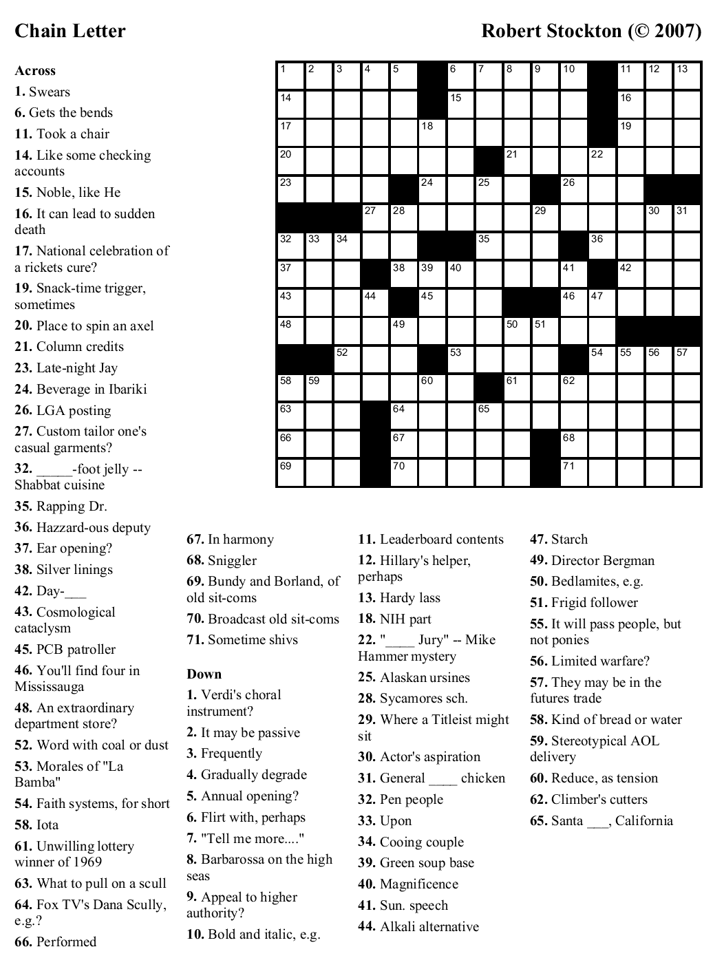 Printable Large Letter Crossword Puzzles