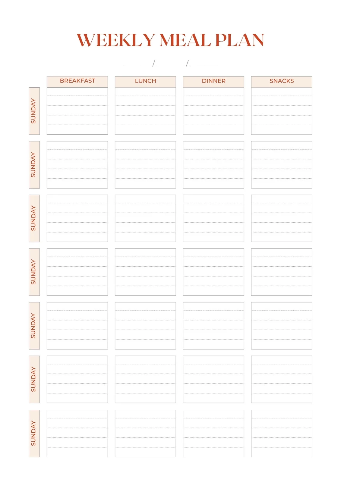 Printable Blank Menu Calendar