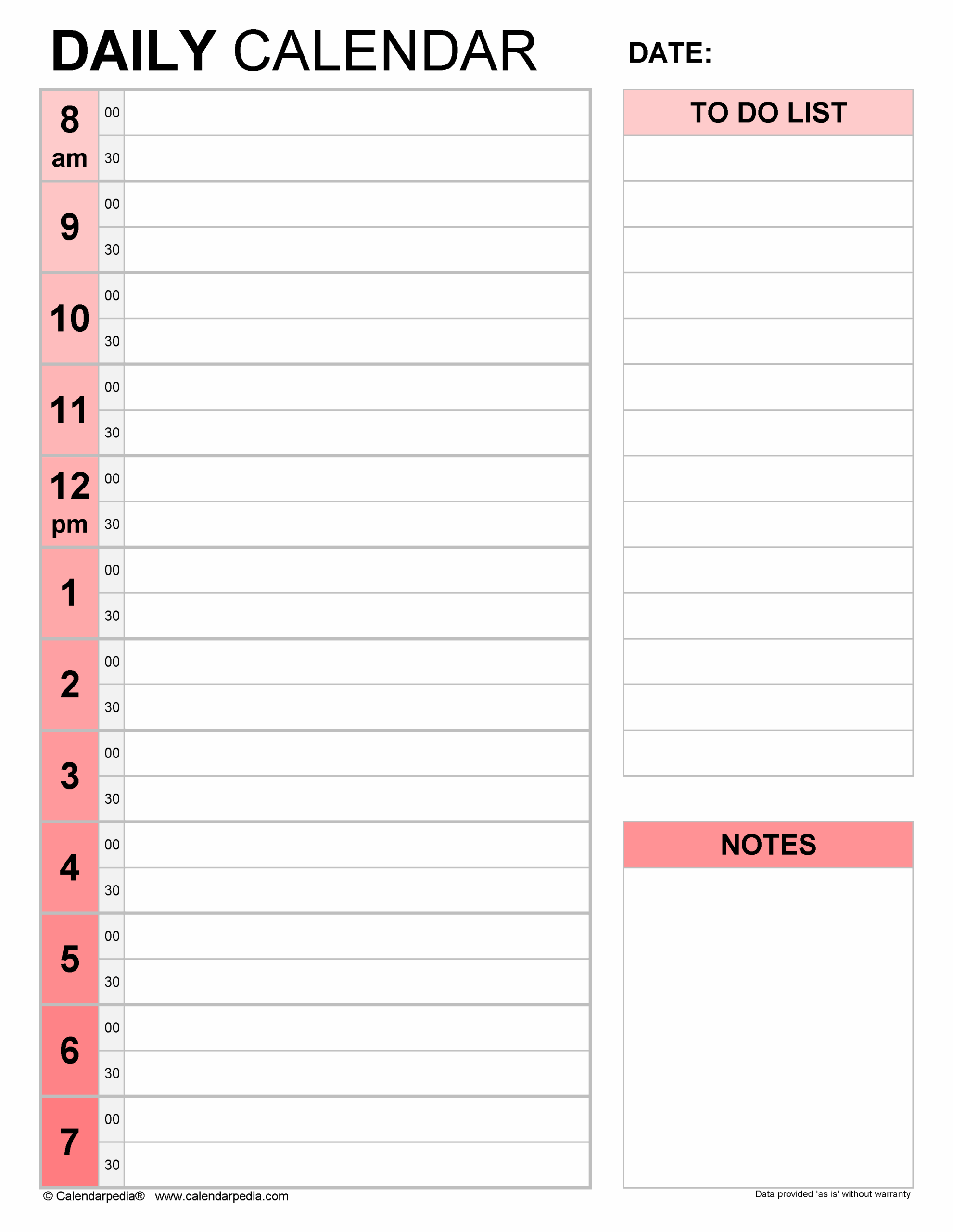 Free Printable Blank Daily Calendar