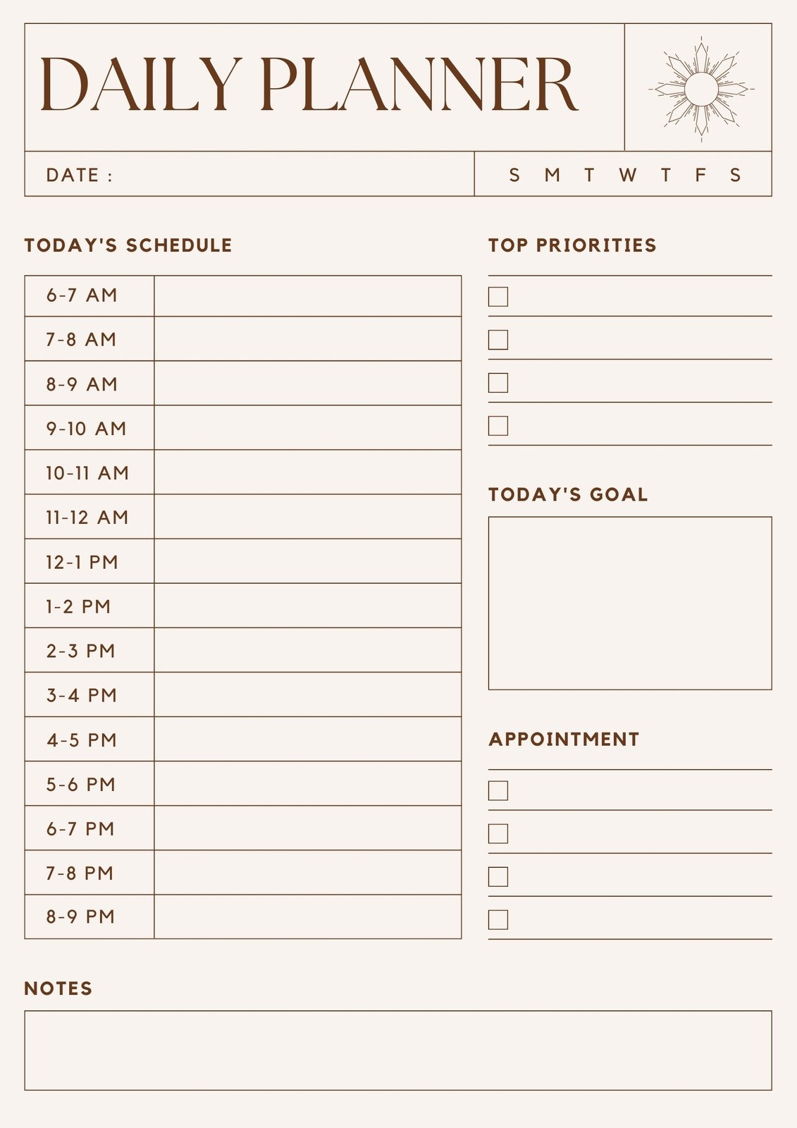 Blank Printable Daily Calendar