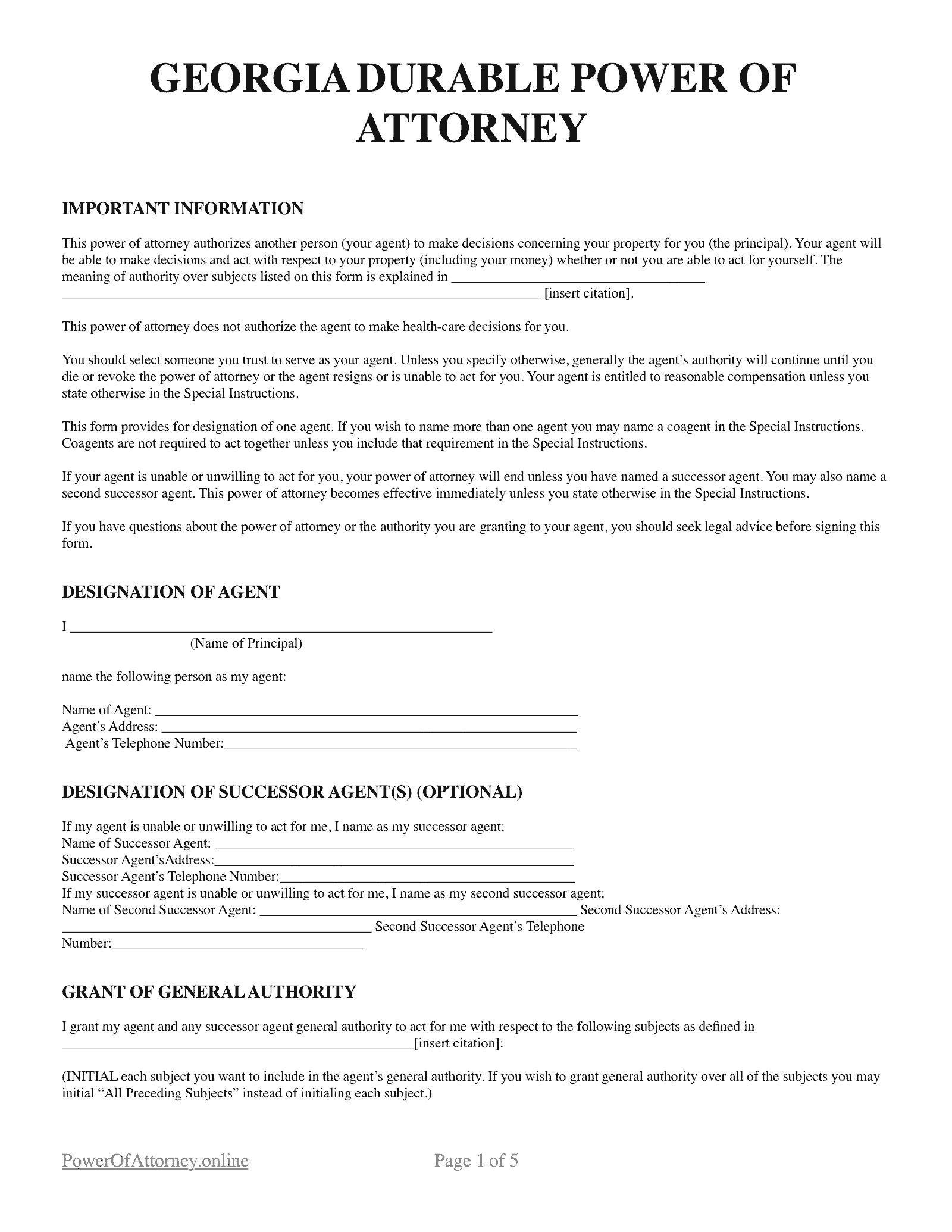 Free Georgia GA Power Of Attorney Forms amp Templates PDF
