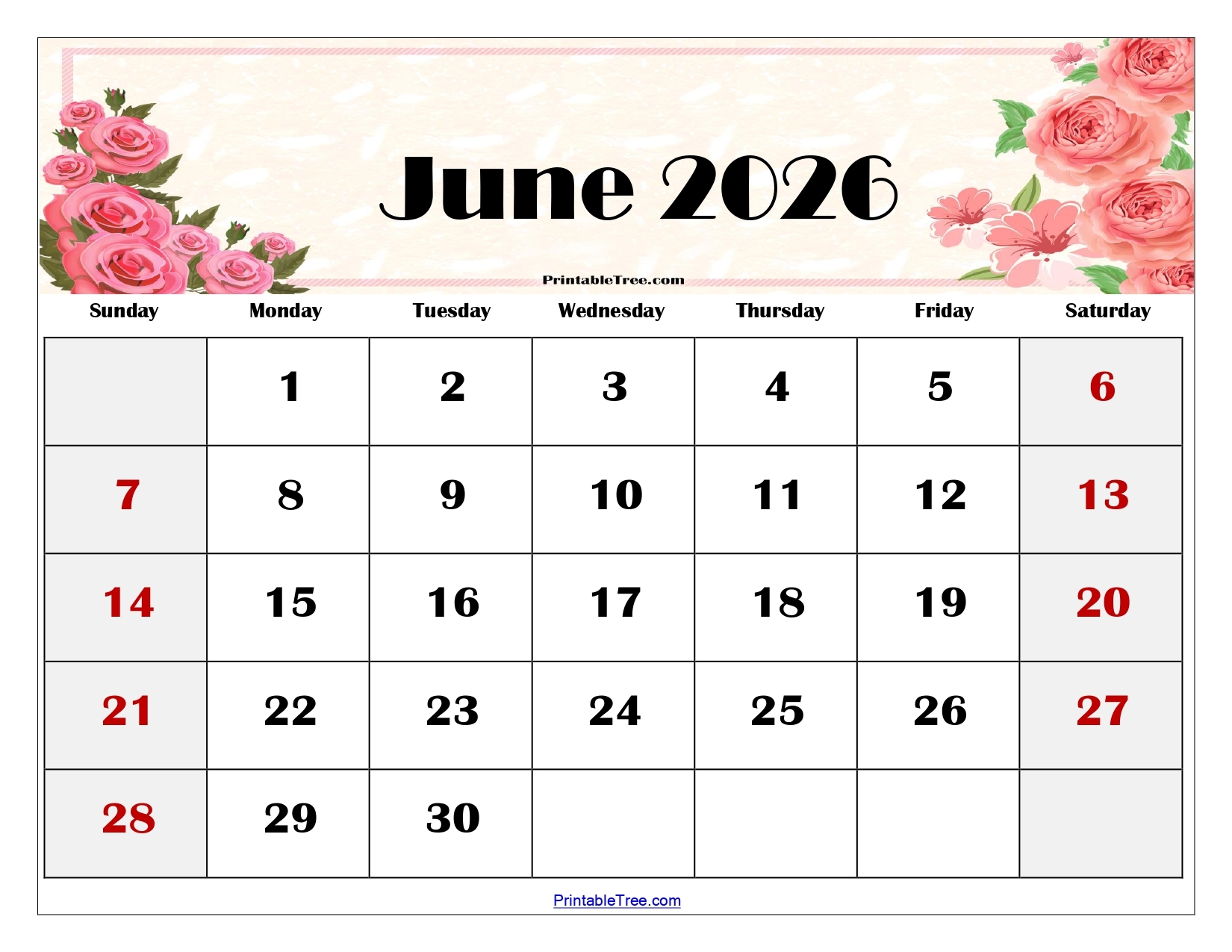 Printable Calendar June To December 2026