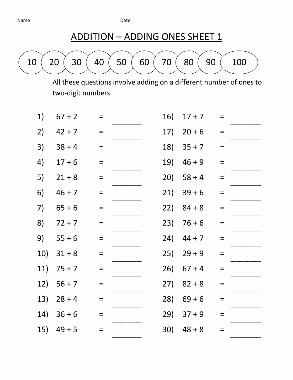 Math Worksheets For Grade 1 Free Printables