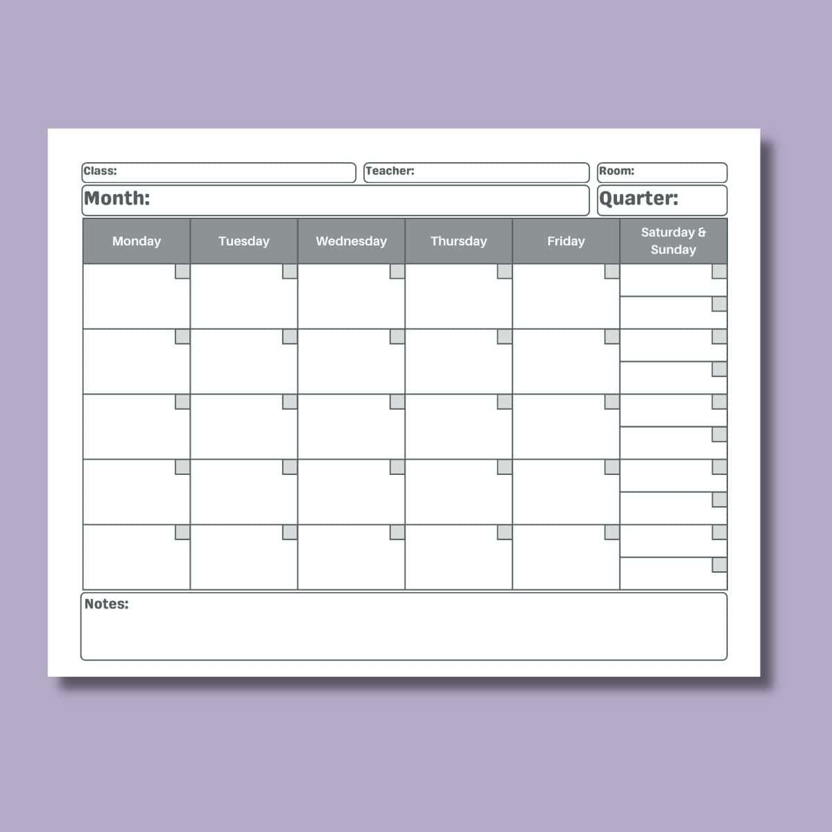 Blank Printable Lesson Plan Calendar