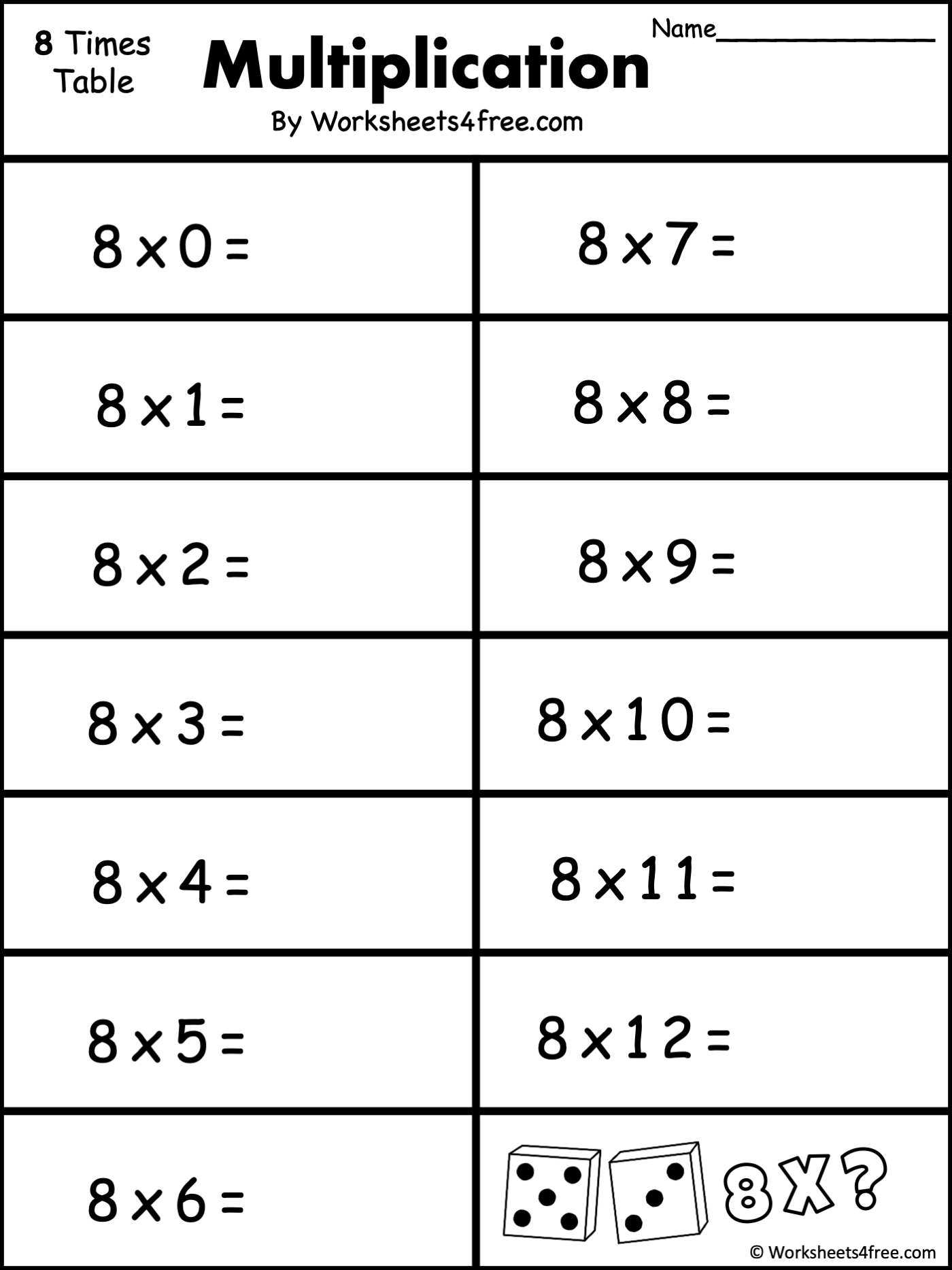 Free Multiplication Worksheet 8s Worksheets4Free Worksheets 