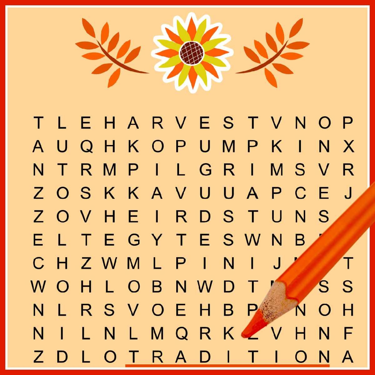 November Word Search Printable