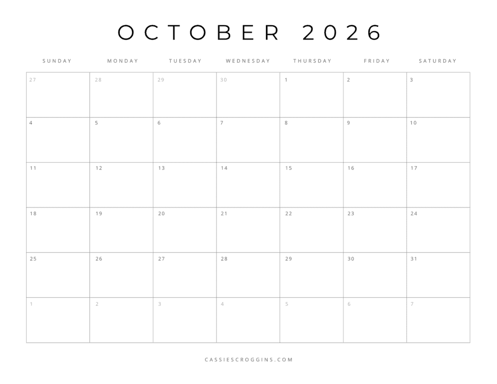 Printable Calendars October 2026 Thru December