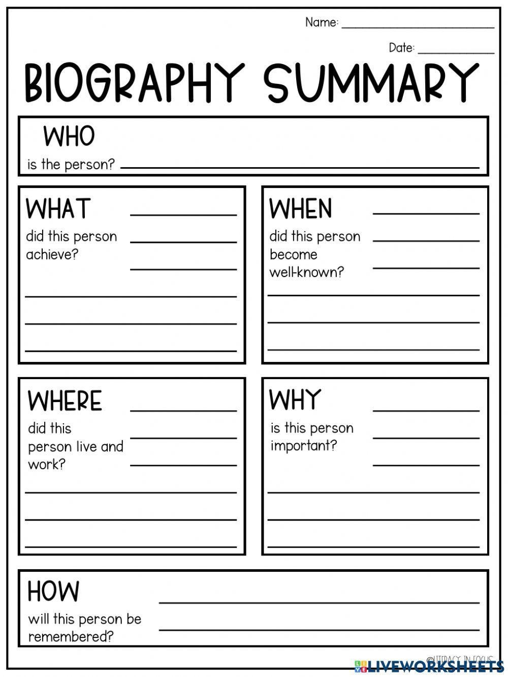 Free Printable Biography Worksheets Printable Worksheets