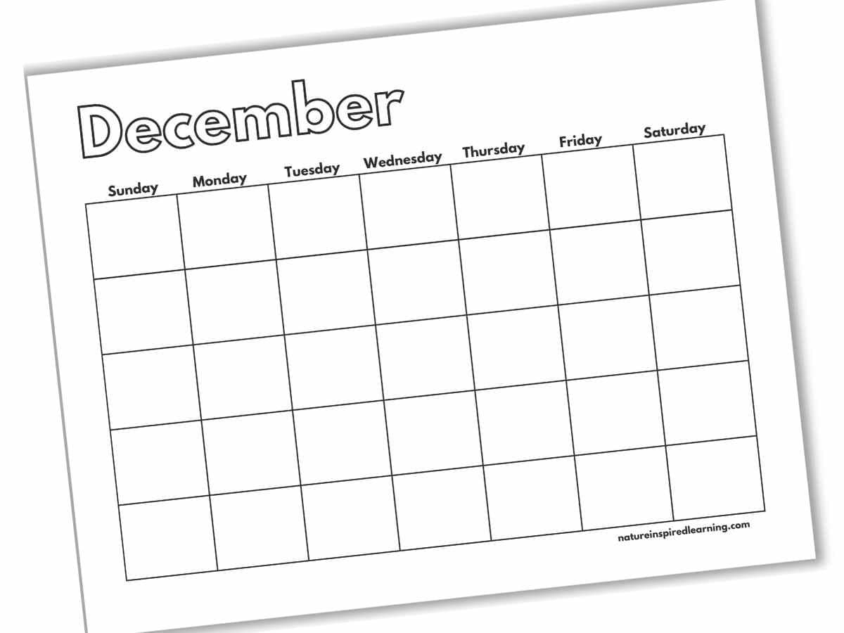 December Printable Calendar For Kids
