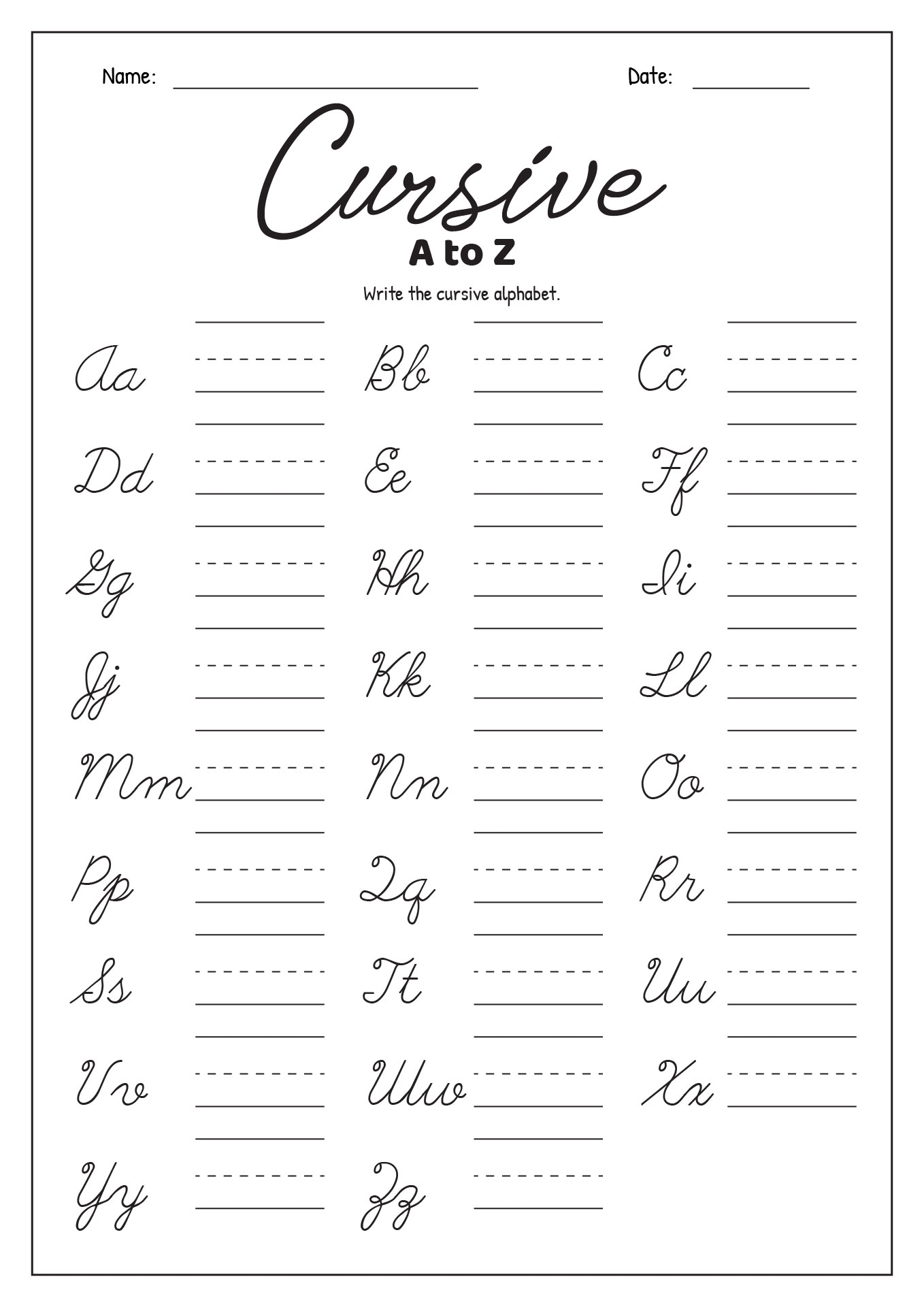 Free Printable Cursive Writing Worksheet 5 Kiddoworksheets 