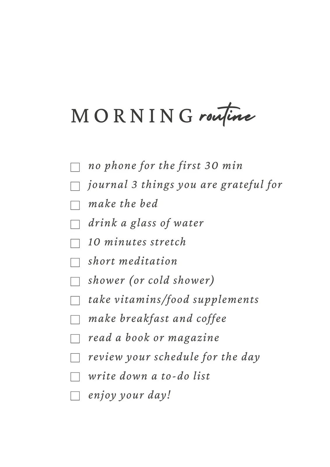 Easy Printable Healthy Habits Checklist