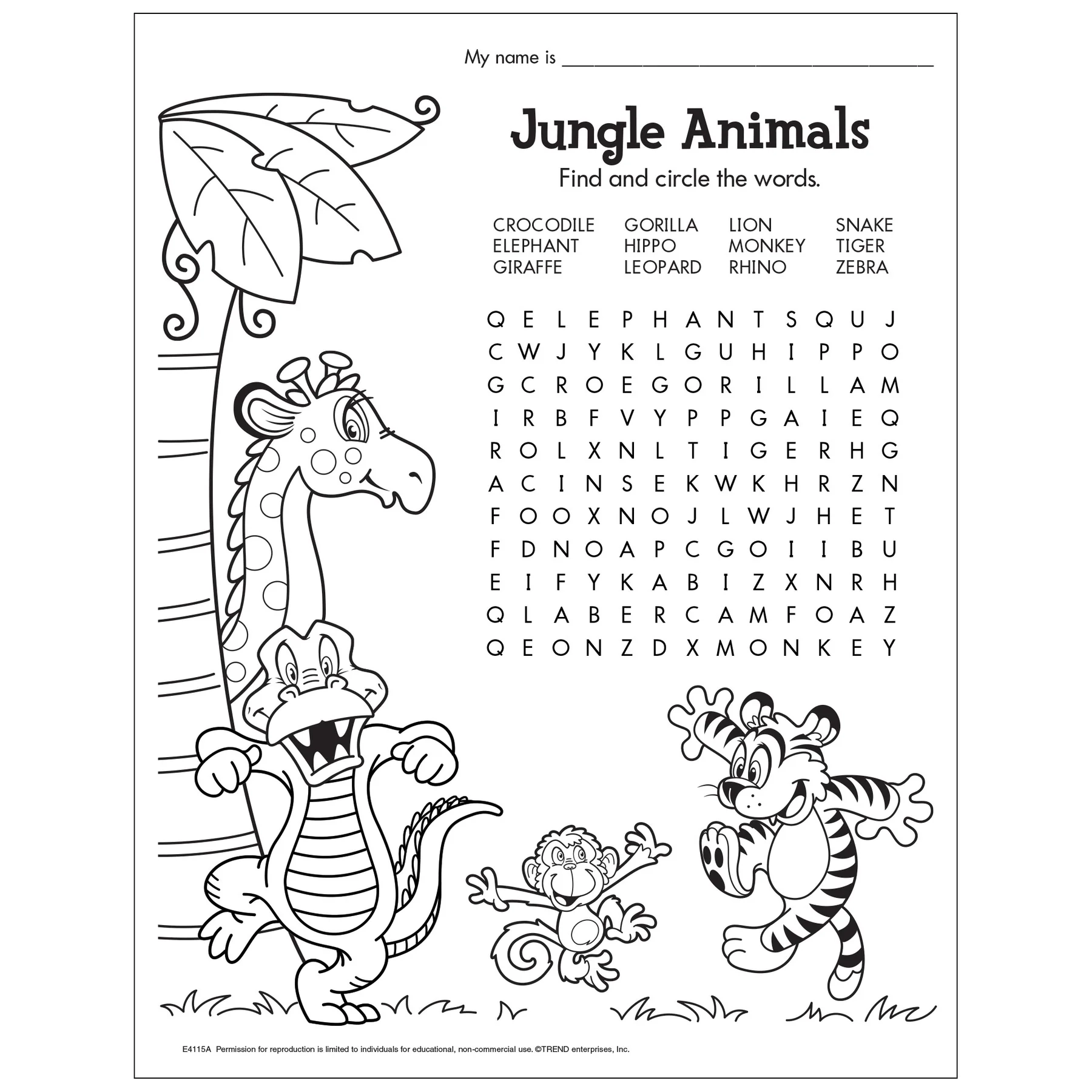 Free Printable Jungle Animals Word Find TREND Enterprises Inc 