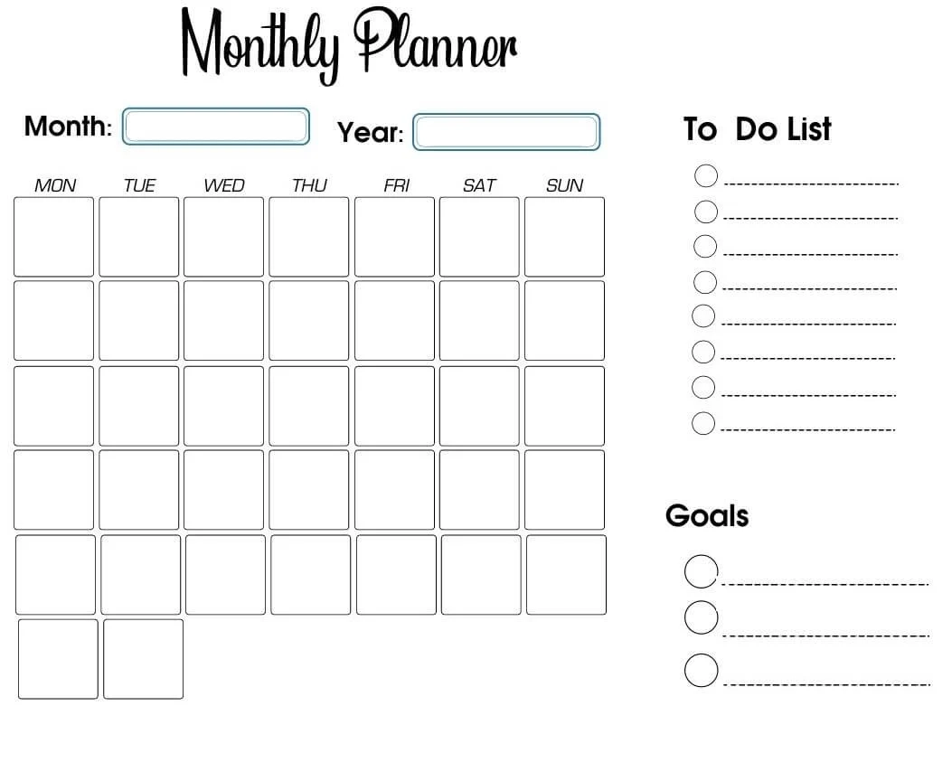 Printable Blank Calendar With Checkboxes